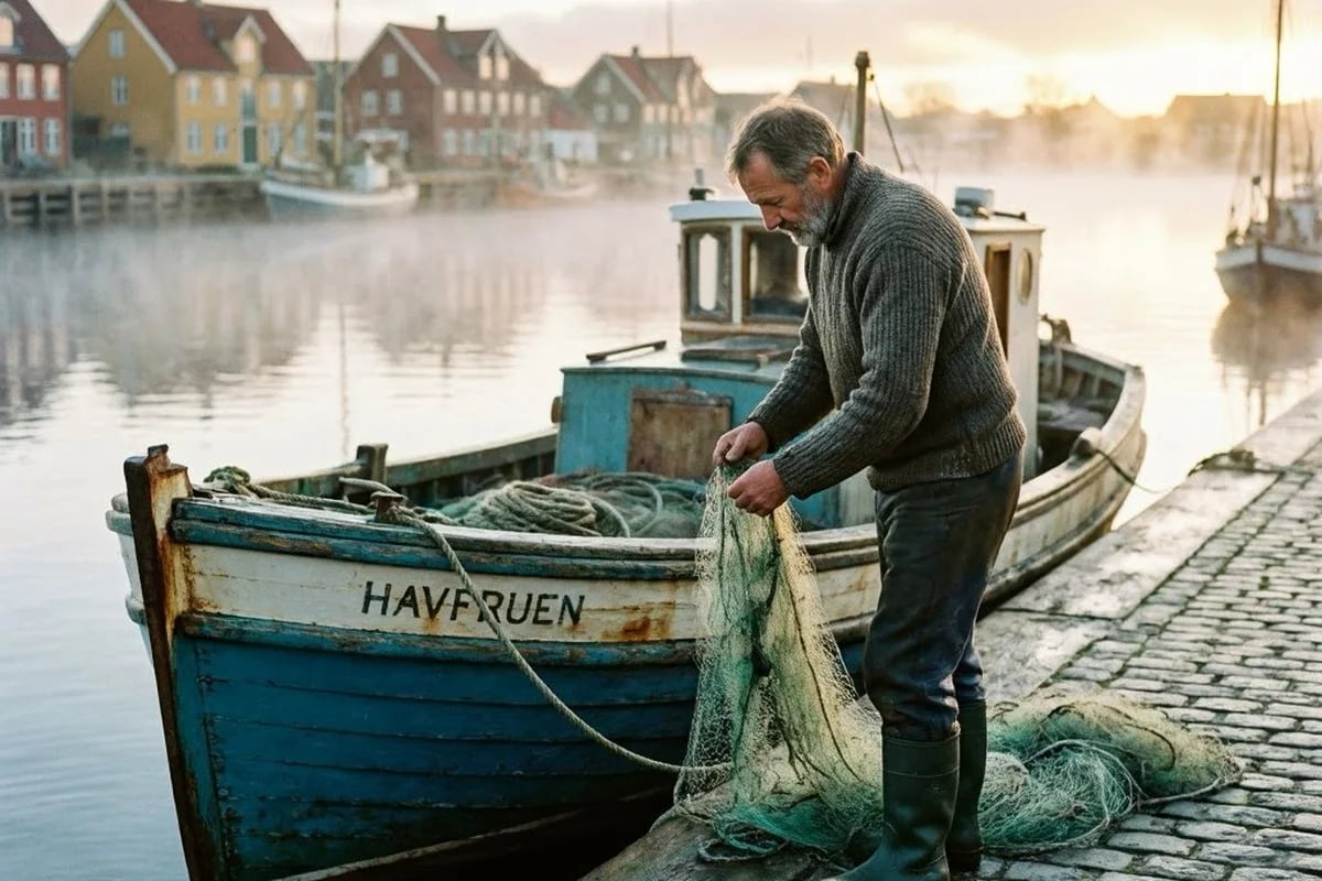 MAI-Image-2 test: Dansk fiskerbåd i morgendis ved Gilleleje havn